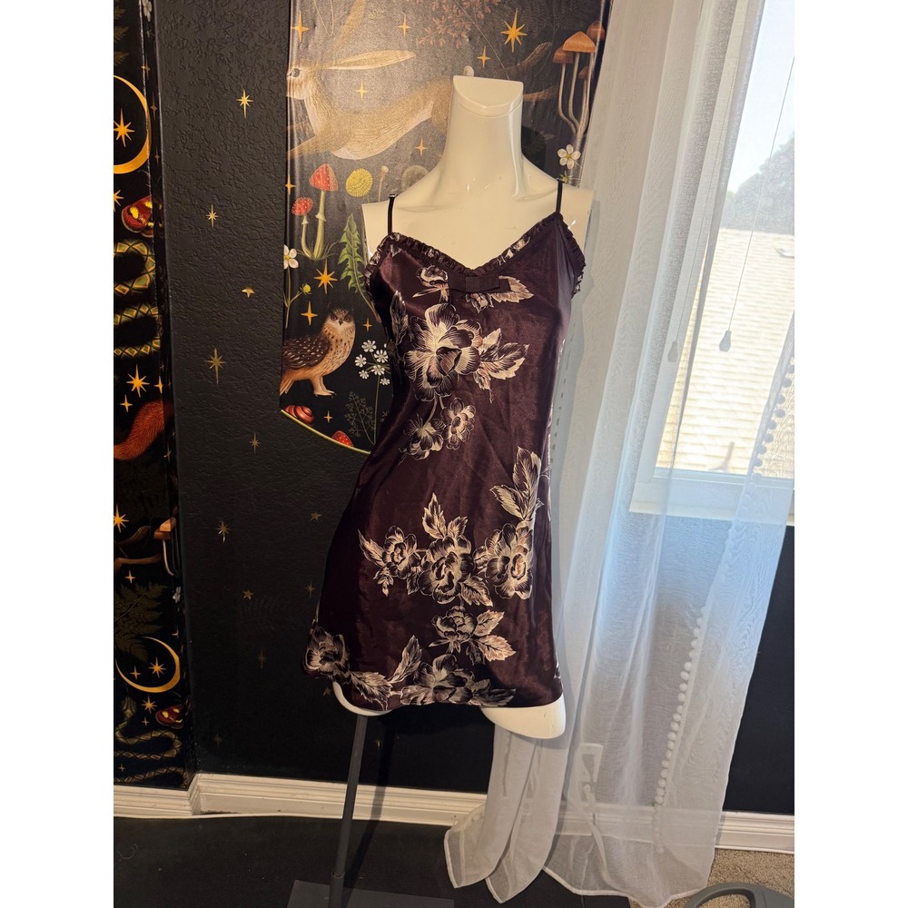 Morgan Taylor Intimates Floral Satin Chemise Nightgown Brown XL WPL 8046